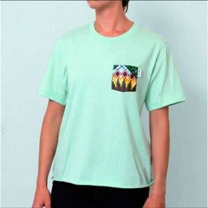 EKZO Ankara Crop Tee Mint T-Shirt African Wax‎ Fabric Size XL Colorful Pattern